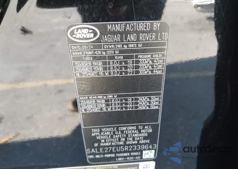 2024 Land Rover Defender 110 P400 X-Dynamic Se from USA, damaged, VIN SALE27EU5R2339643